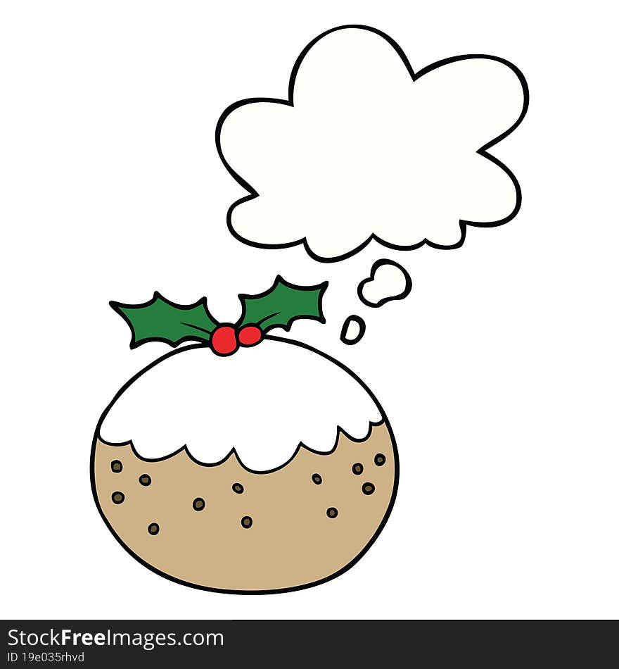 cartoon christmas pudding with thought bubble