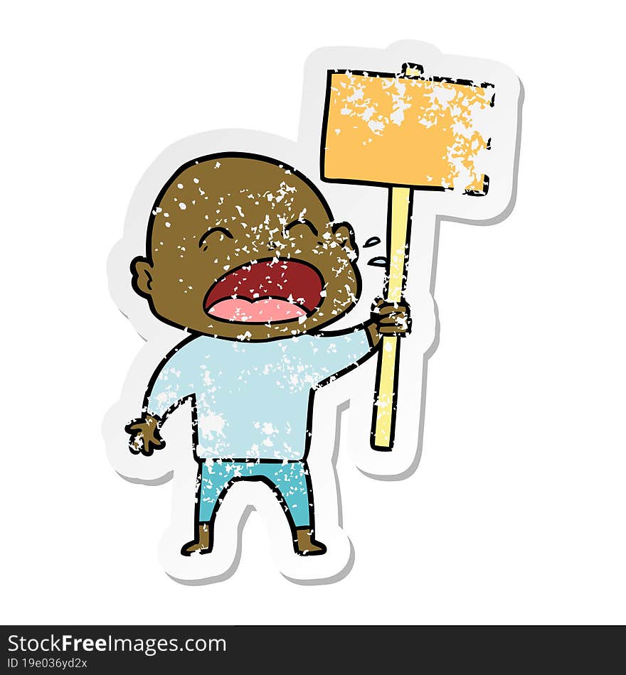 distressed sticker of a cartoon shouting bald man