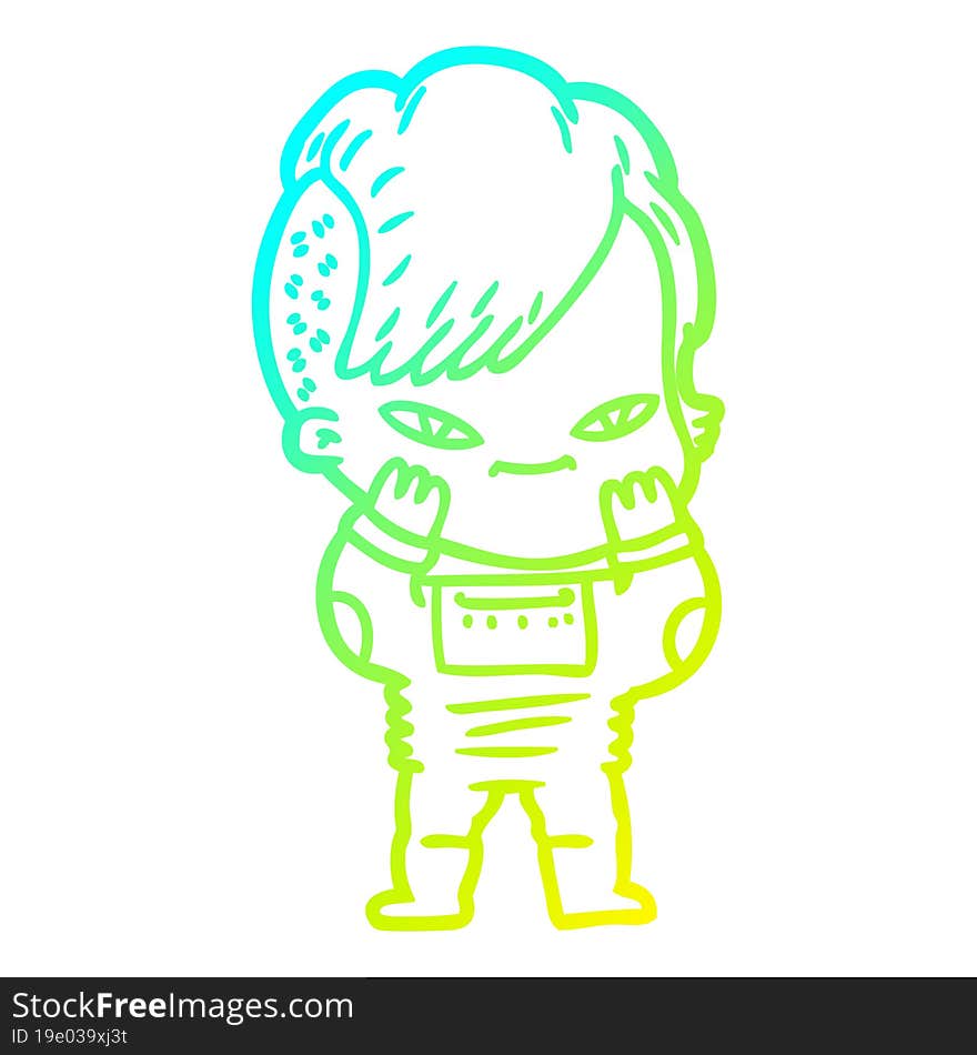 Cold Gradient Line Drawing Cute Cartoon Girl With Hipster Haircut