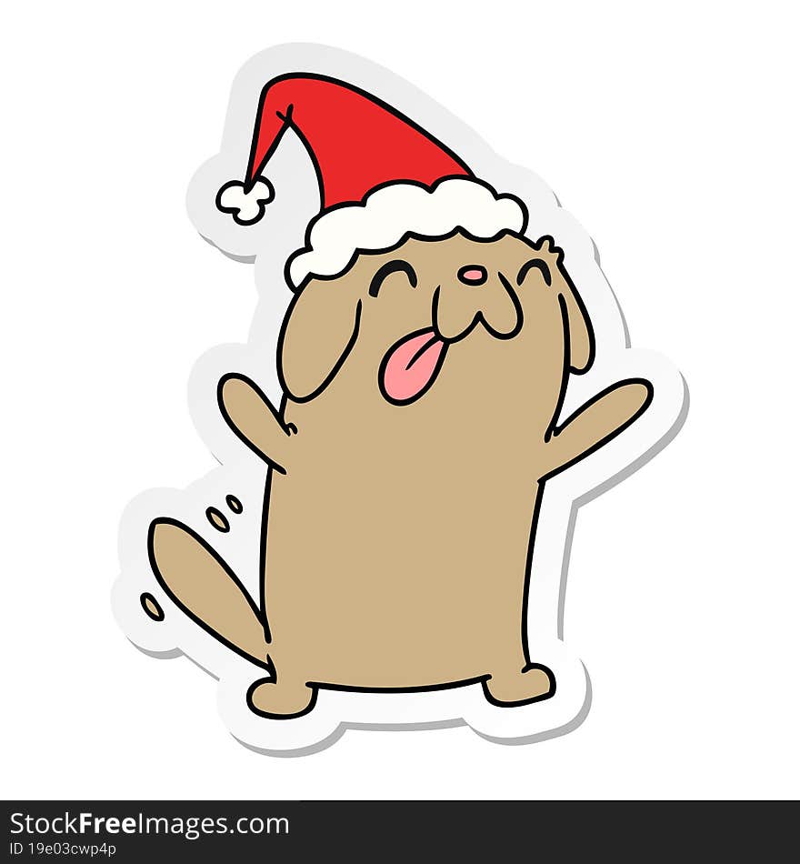 hand drawn christmas sticker cartoon of kawaii dog