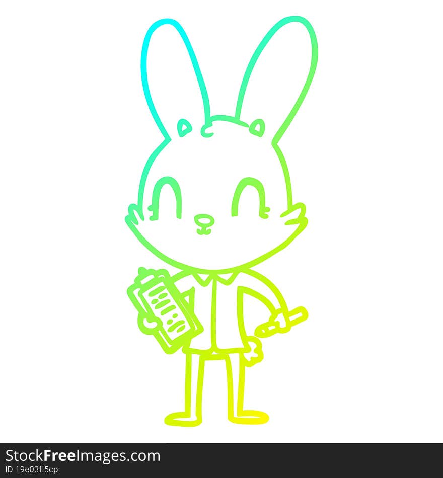 cold gradient line drawing cute cartoon rabbit with clipboard