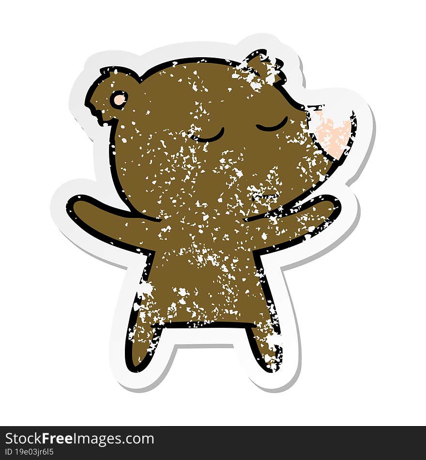 distressed sticker of a happy cartoon bear