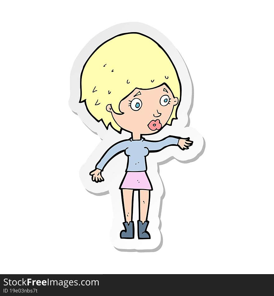 Sticker Of A Cartoon Concerned Woman Reaching Out