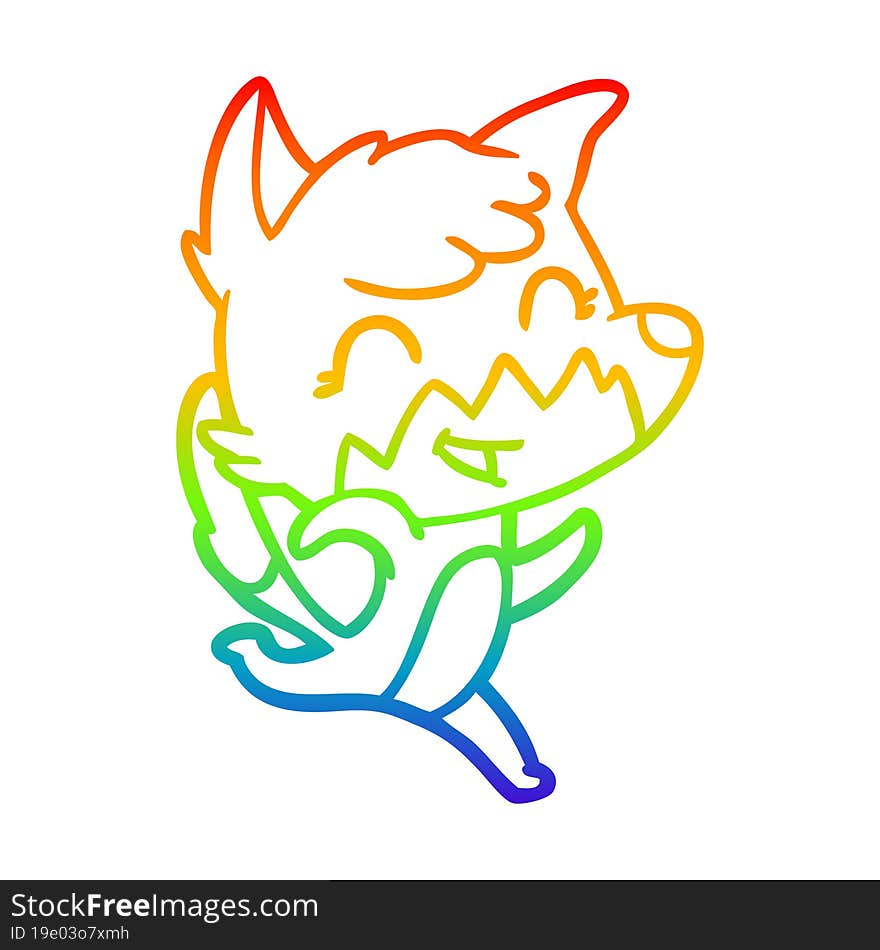 rainbow gradient line drawing of a happy cartoon fox