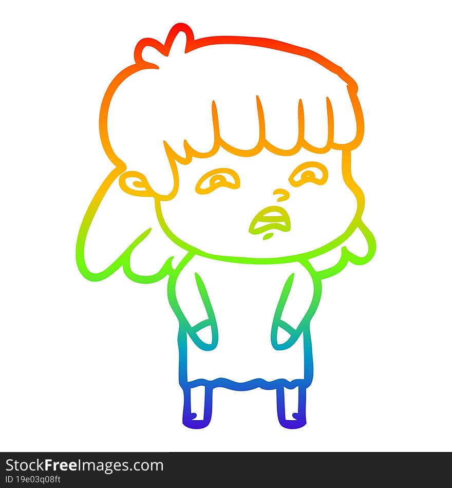 rainbow gradient line drawing cartoon worried woman