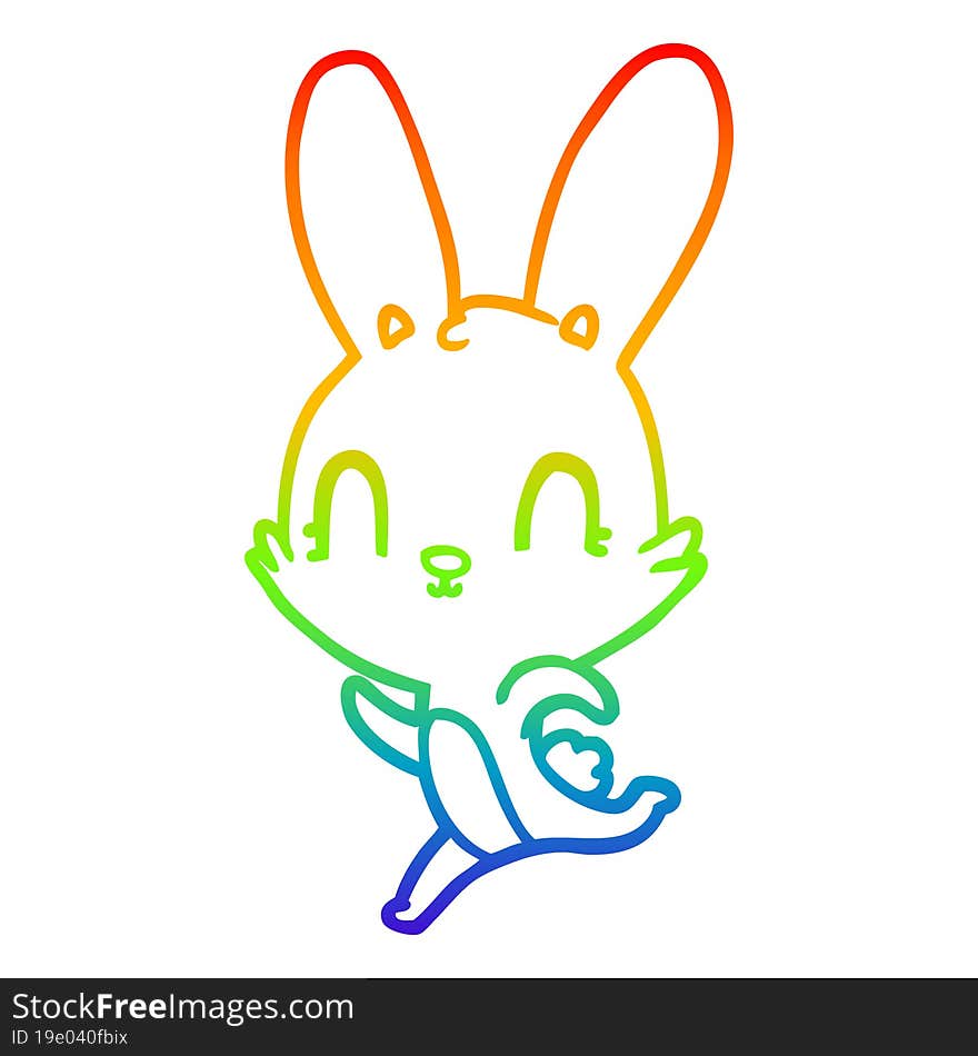 Rainbow Gradient Line Drawing Cute Cartoon Rabbit