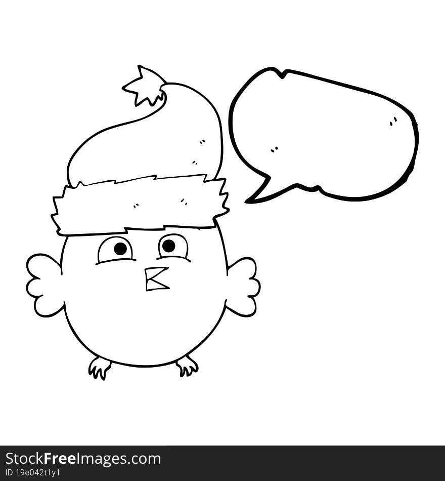 speech bubble cartoon owl wearing christmas hat