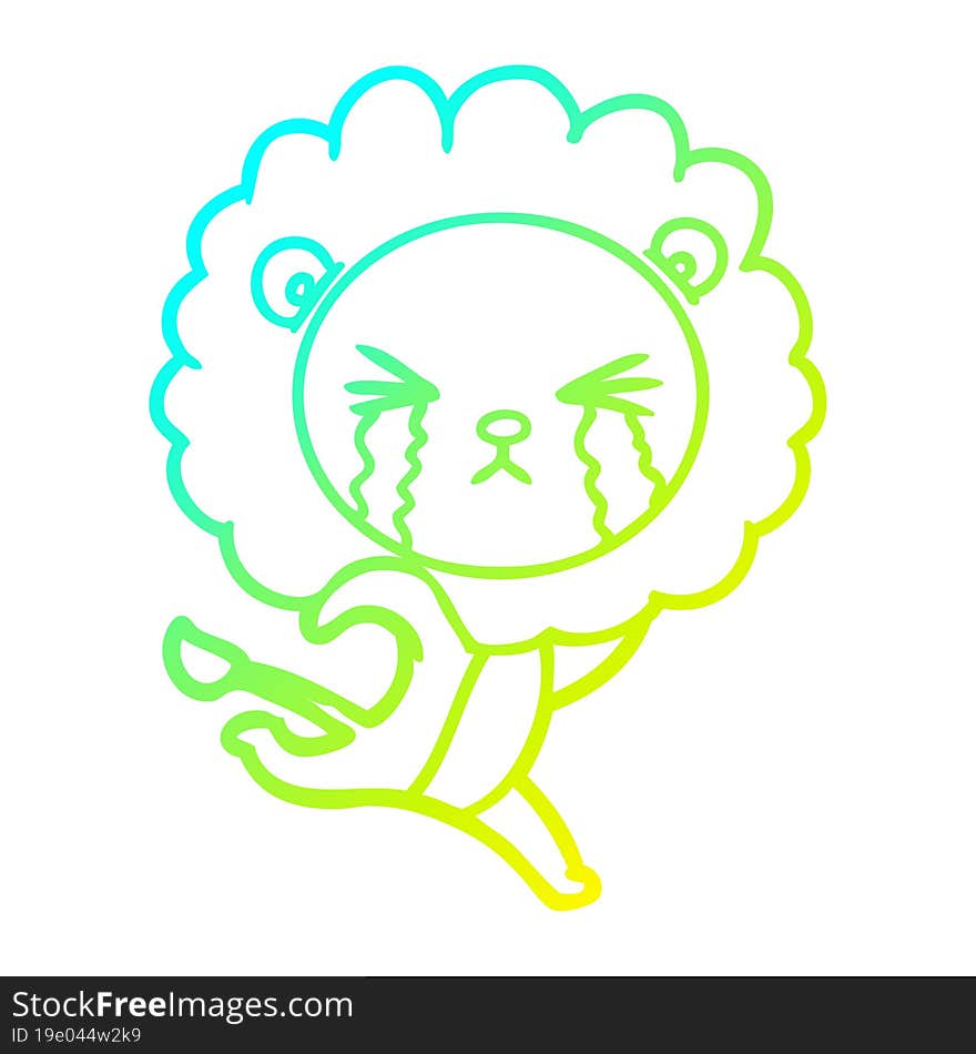 cold gradient line drawing cartoon crying lion running away