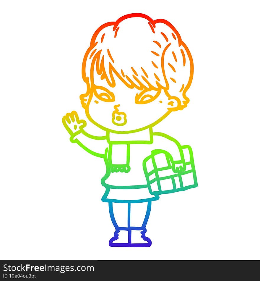 rainbow gradient line drawing of a cartoon woman