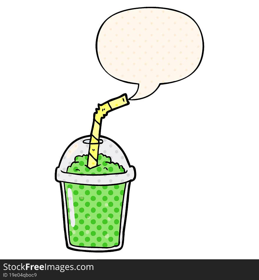 cartoon iced smoothie and speech bubble in comic book style