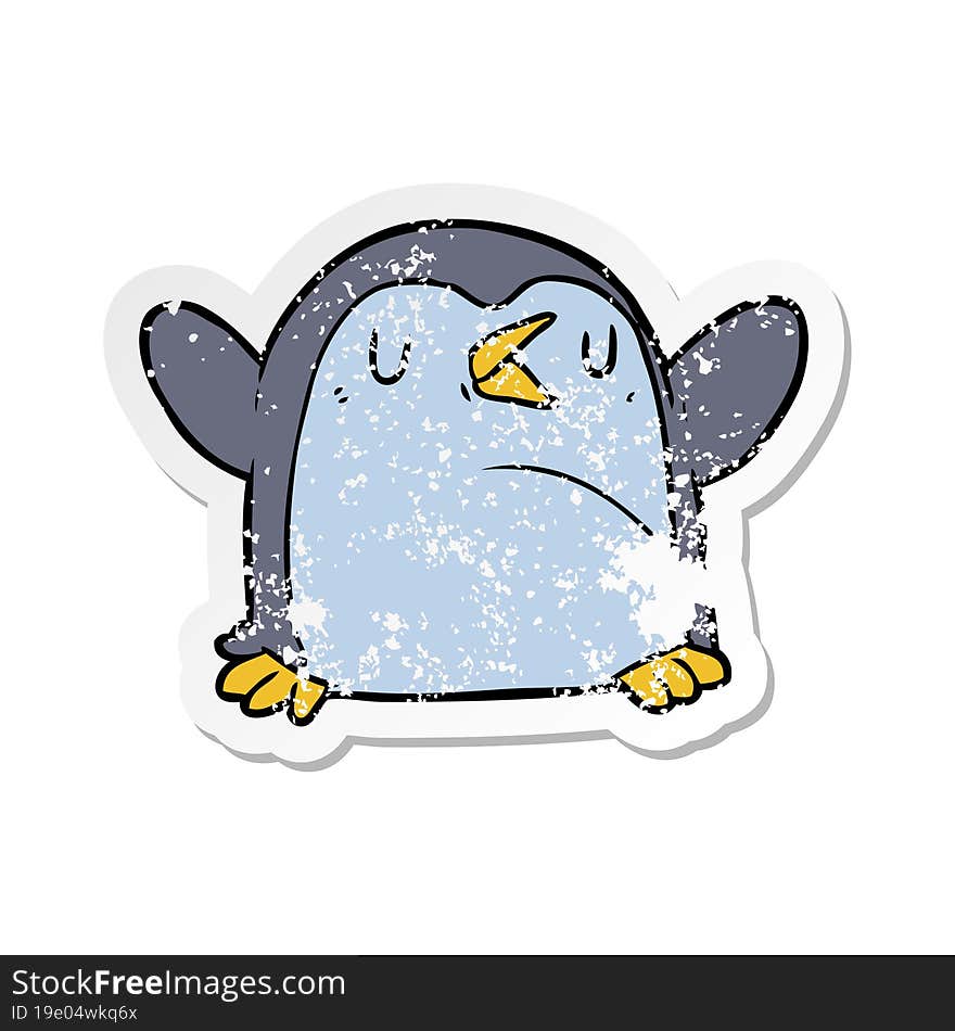 distressed sticker of a cartoon penguin