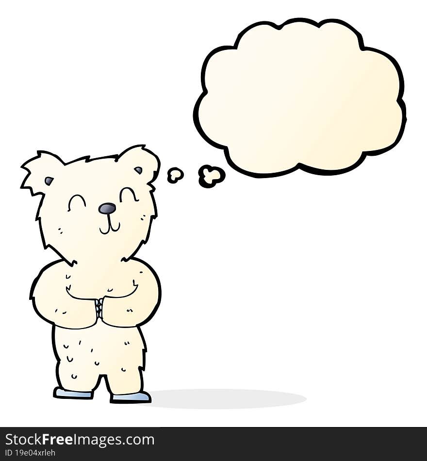 cartoon happy little polar bear with thought bubble