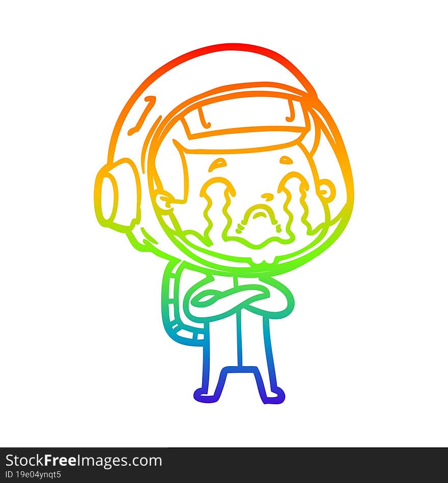 rainbow gradient line drawing cartoon crying astronaut