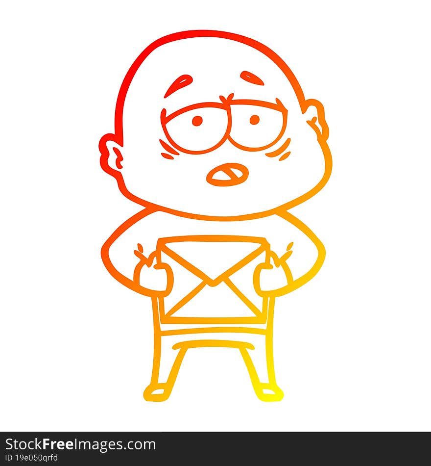 warm gradient line drawing cartoon tired bald man