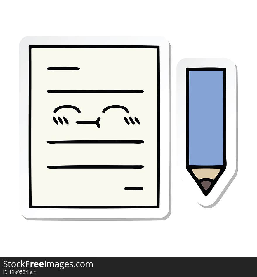 Sticker Of A Cute Cartoon Test Paper