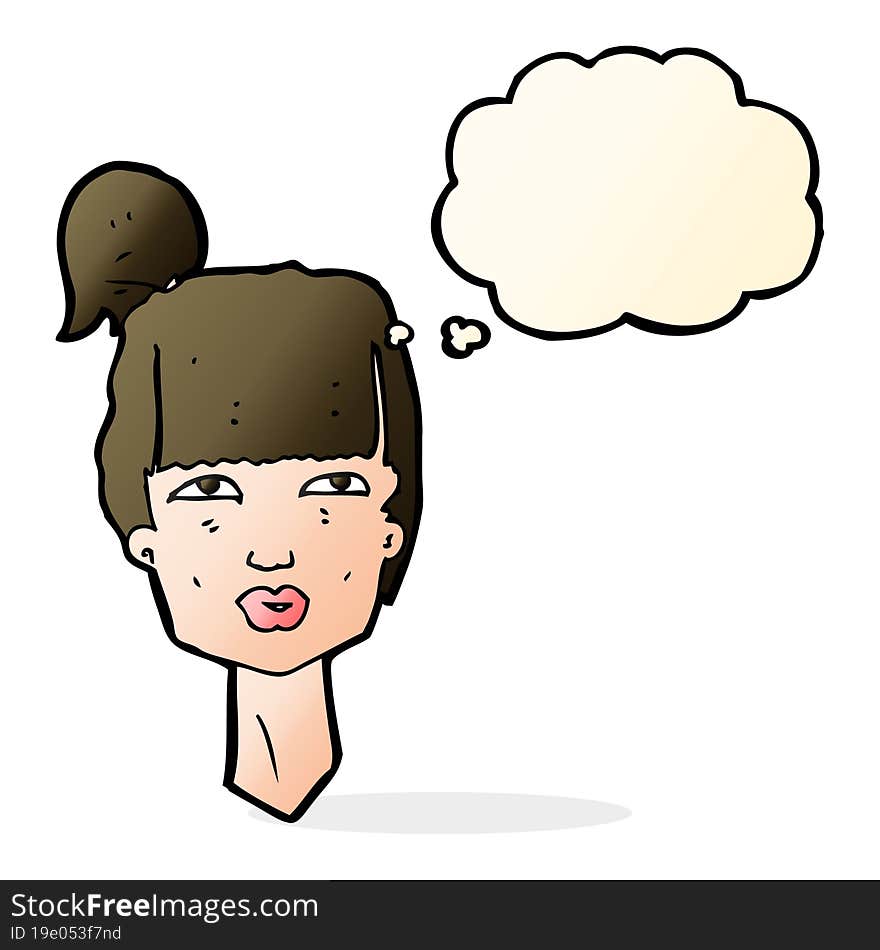 cartoon female head with thought bubble