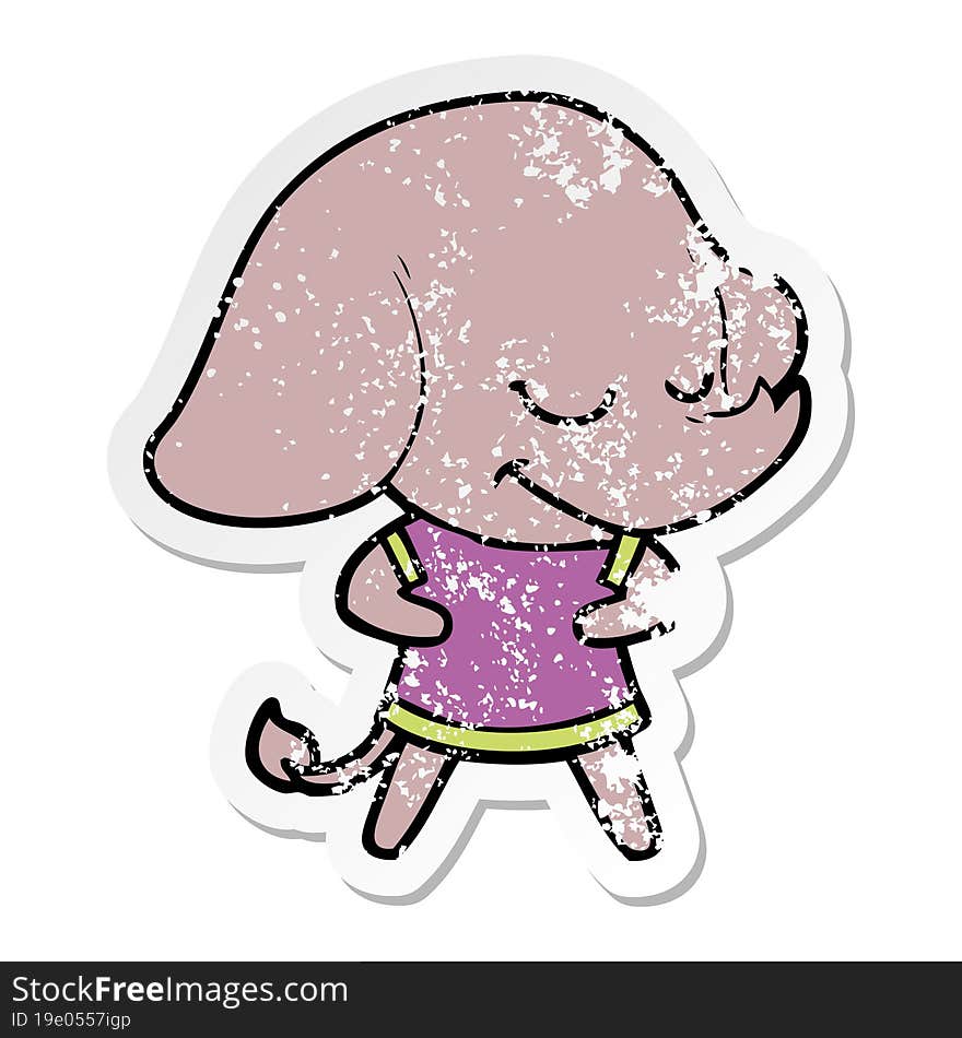 distressed sticker of a cartoon smiling elephant