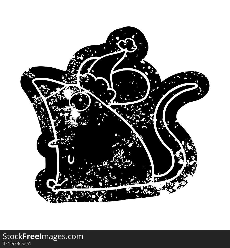 Cartoon Distressed Icon Of A Frightened Mouse Wearing Santa Hat