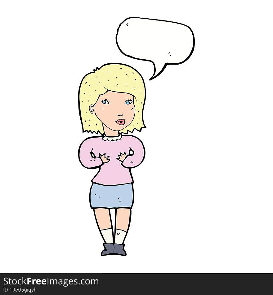 cartoon woman making excuses with speech bubble