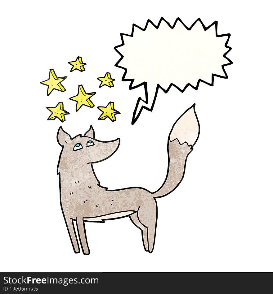 speech bubble textured cartoon wolf with stars