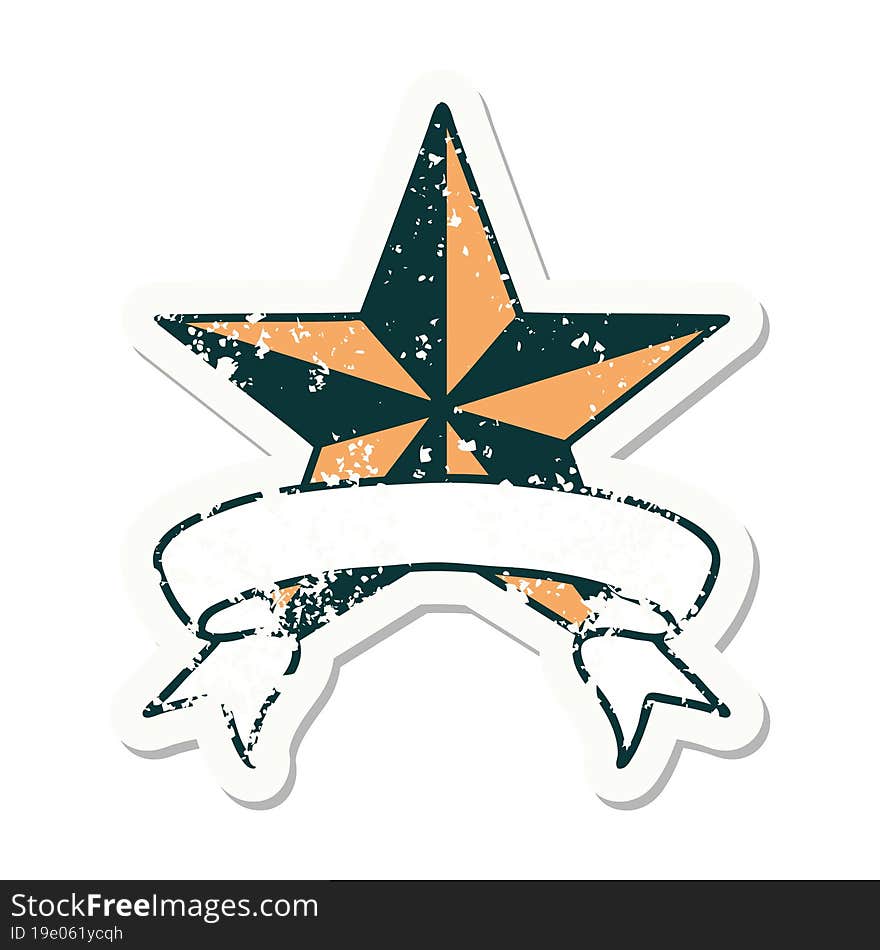 grunge sticker with banner of a star