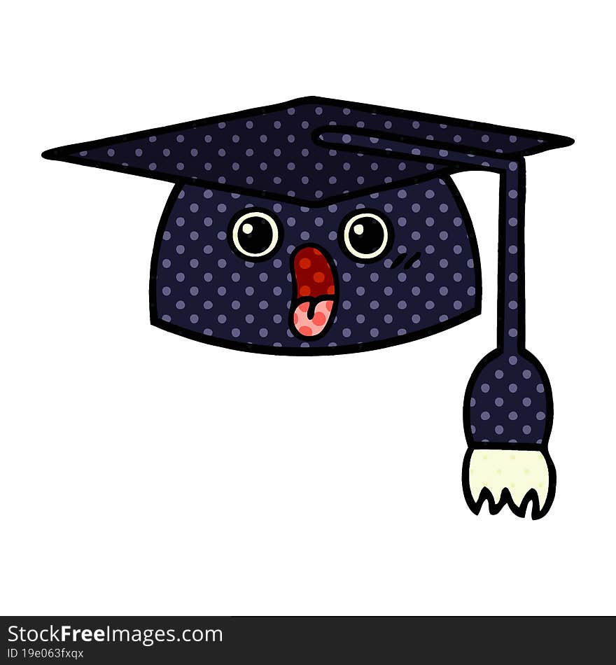 comic book style cartoon graduation hat