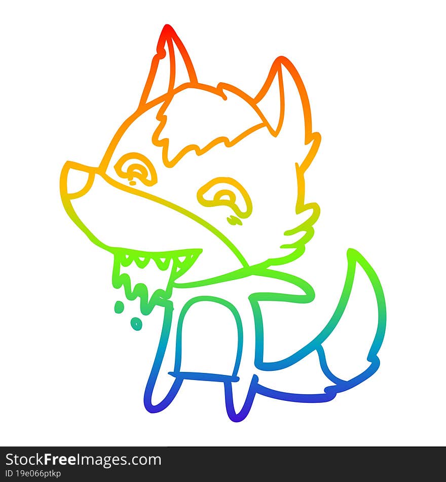 rainbow gradient line drawing of a cartoon hungry wolf