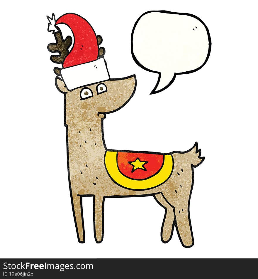 Speech Bubble Textured Cartoon Reindeer Wearing Christmas Hat