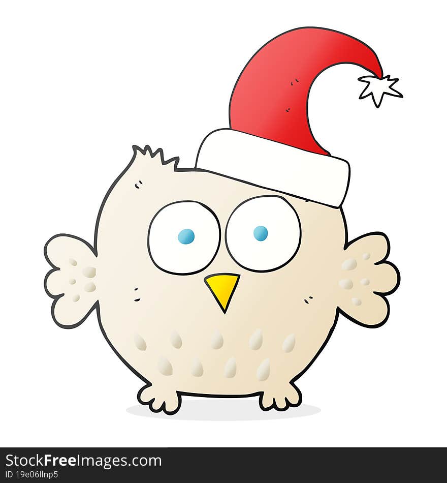 freehand drawn cartoon little owl wearing christmas hat