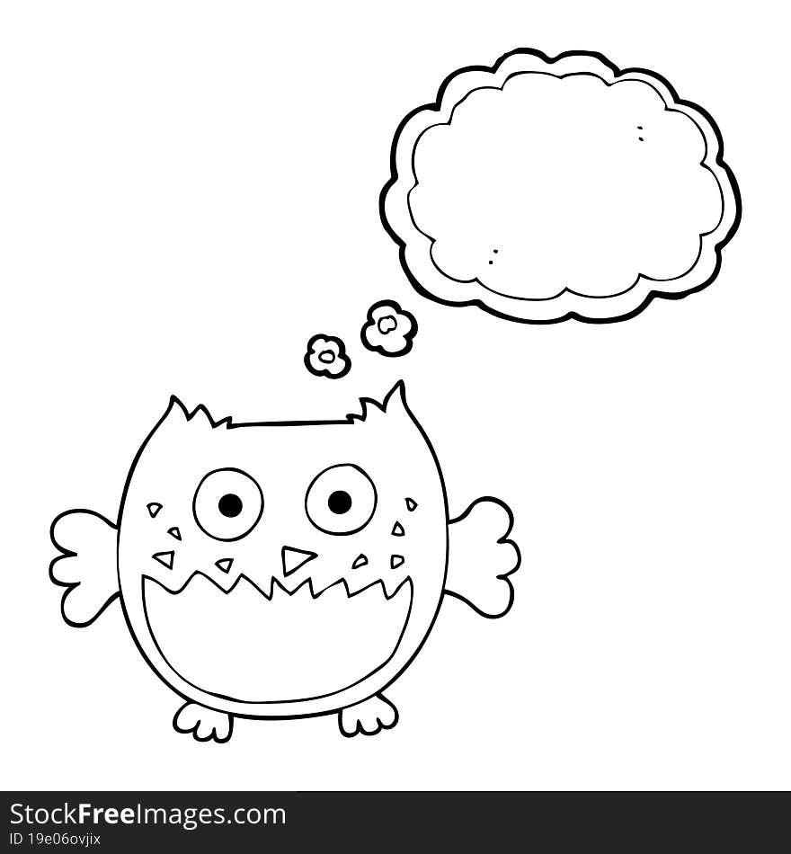 freehand drawn thought bubble cartoon owl