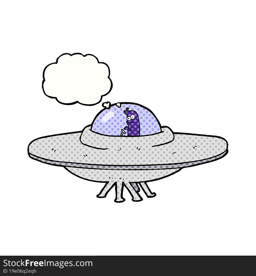 freehand drawn thought bubble cartoon flying saucer