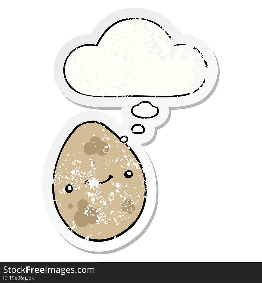 cartoon egg with thought bubble as a distressed worn sticker