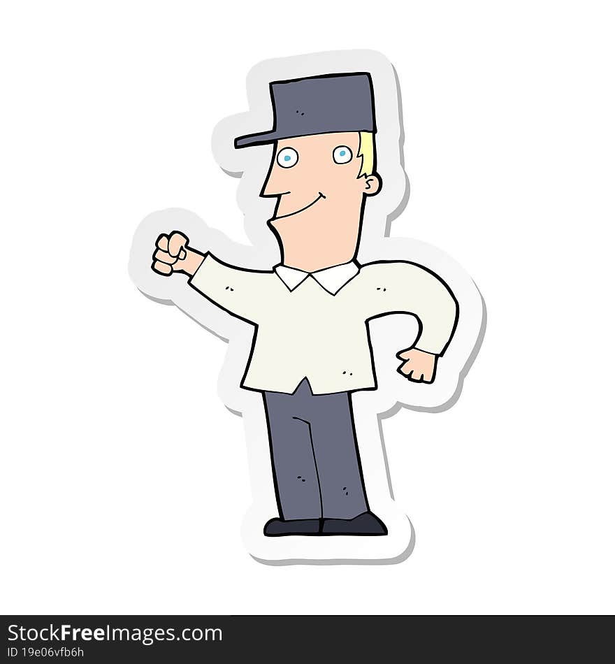 sticker of a cartoon man punching air