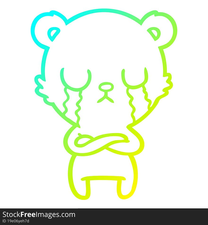 cold gradient line drawing crying cartoon bear