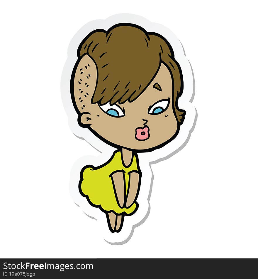 sticker of a cartoon surprised girl