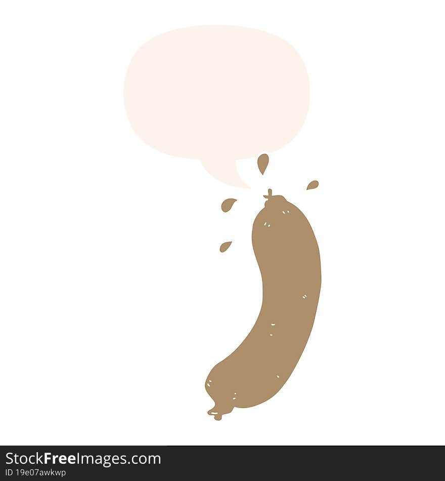 cartoon sausage and speech bubble in retro style