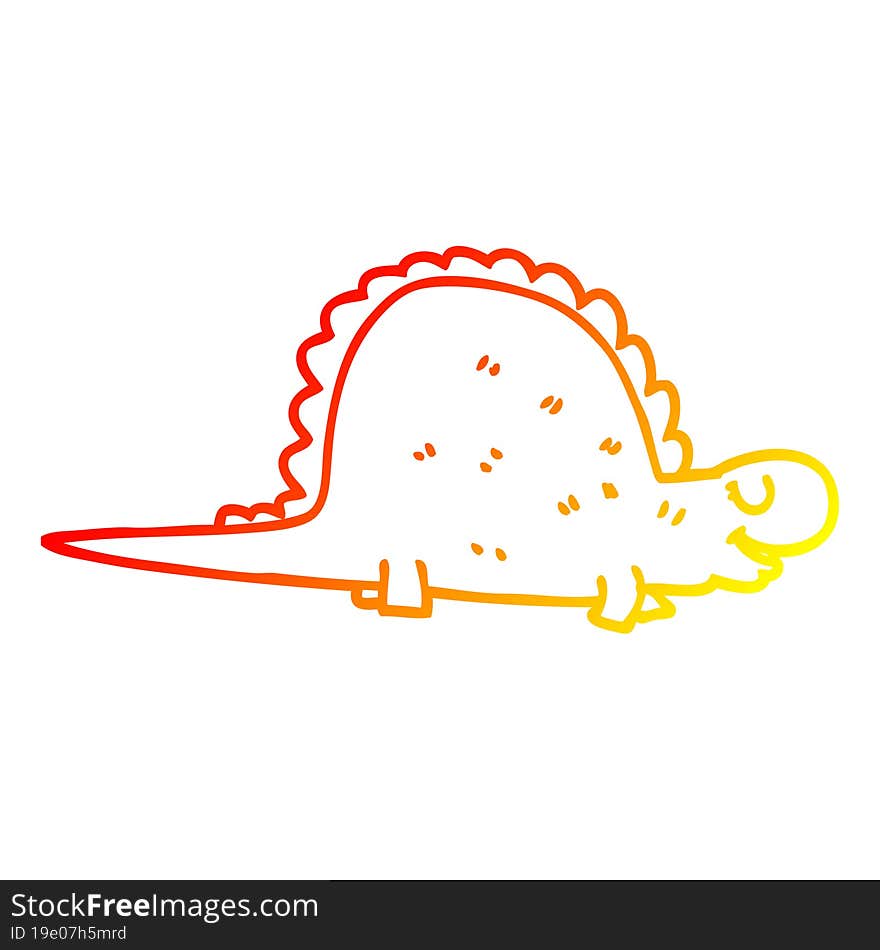 warm gradient line drawing of a cartoon prehistoric dinosaur