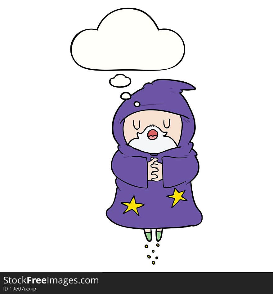 cartoon floating wizard with thought bubble. cartoon floating wizard with thought bubble