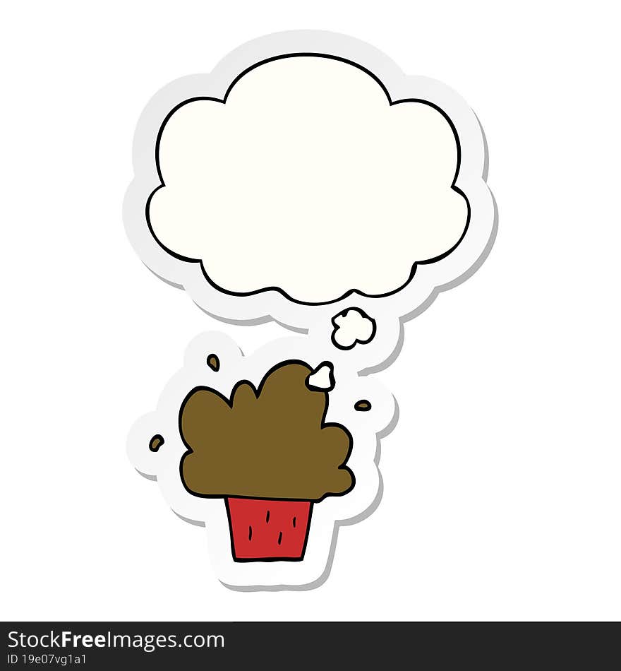 Cartoon Cupcake And Thought Bubble As A Printed Sticker