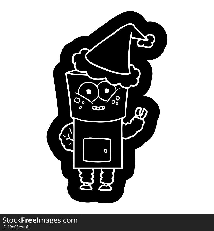 happy cartoon icon of a robot waving hello wearing santa hat