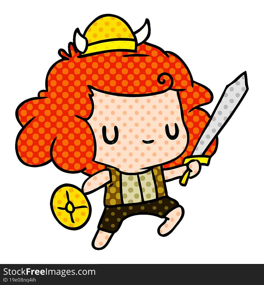 cartoon illustration kawaii cute viking child. cartoon illustration kawaii cute viking child