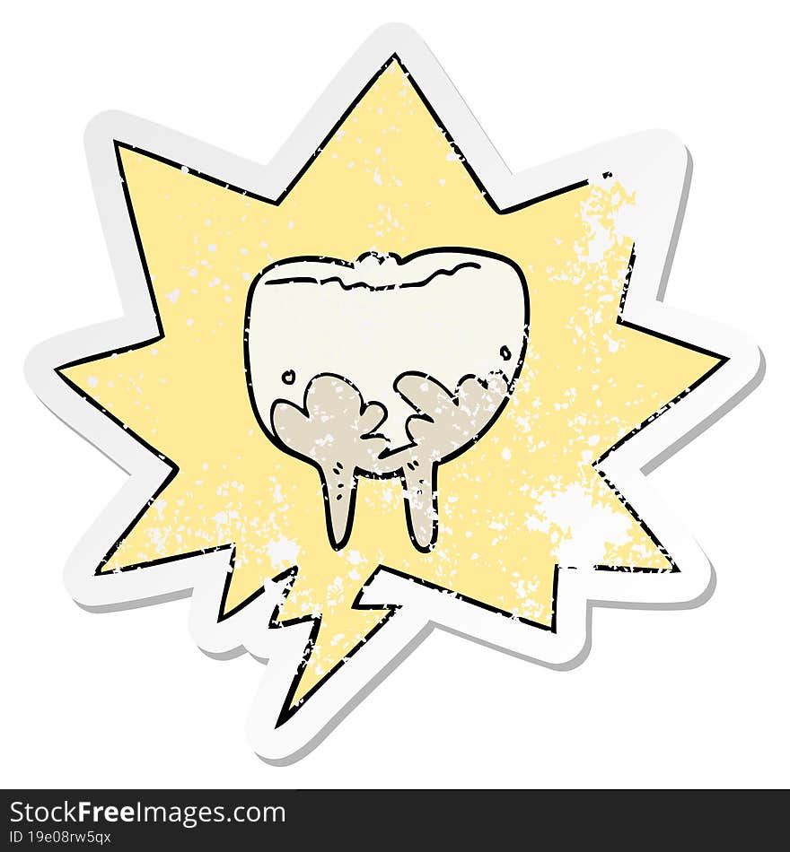 cartoon tooth and speech bubble distressed sticker