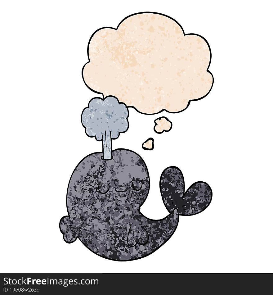 Cute Cartoon Whale And Thought Bubble In Grunge Texture Pattern Style