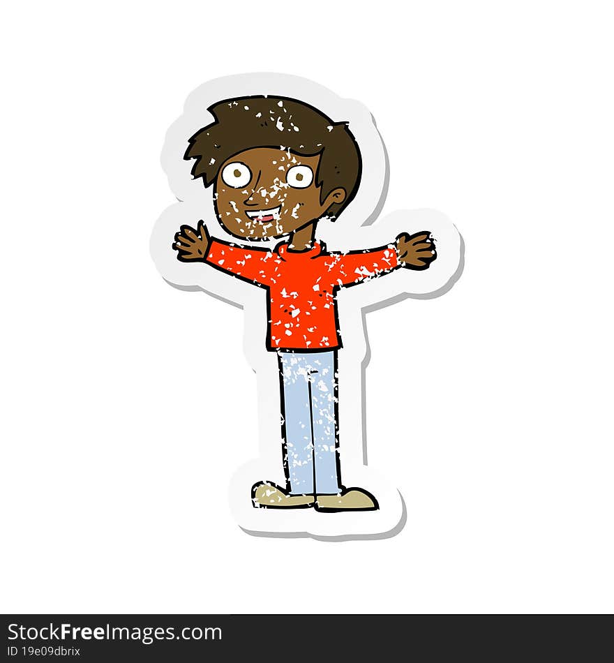 Retro Distressed Sticker Of A Cartoon Enthusiastic Man