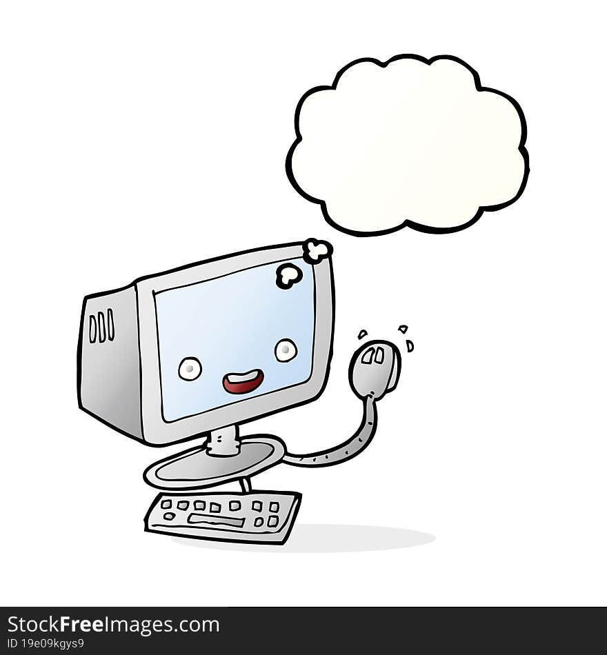 Cartoon Computer With Thought Bubble