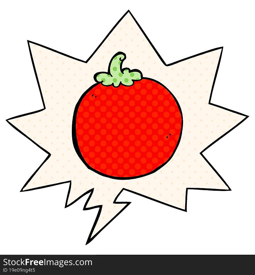 Cartoon Tomato And Speech Bubble In Comic Book Style