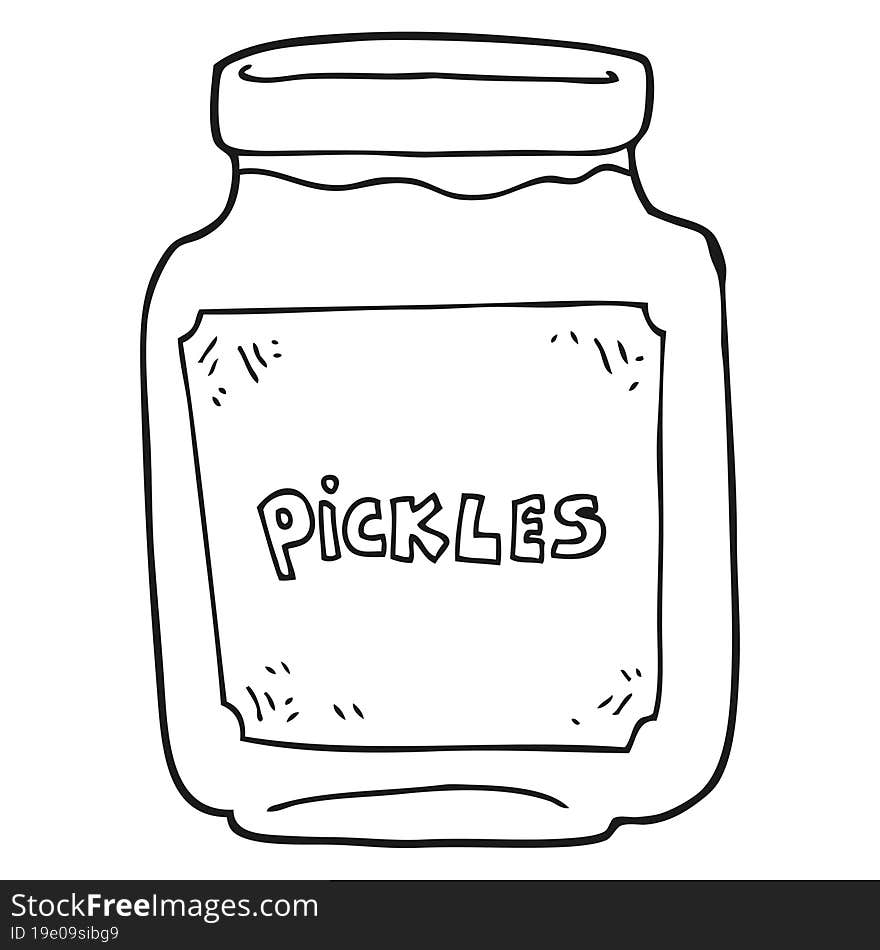 freehand drawn black and white cartoon pickle jar