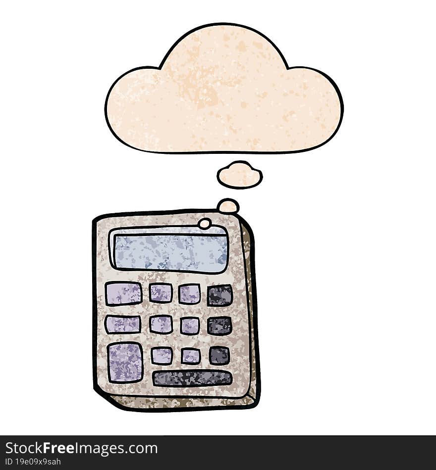 Cartoon Calculator And Thought Bubble In Grunge Texture Pattern Style