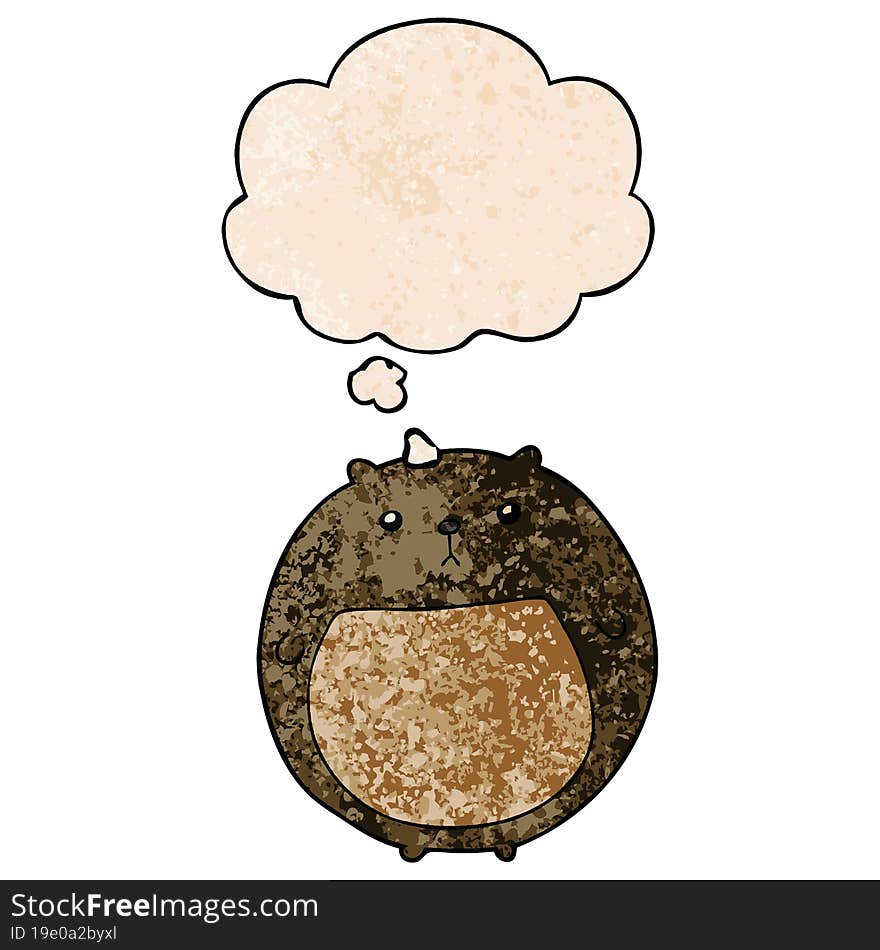 cartoon bear and thought bubble in grunge texture pattern style