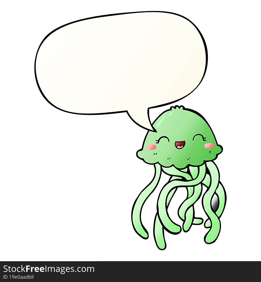 cute cartoon jellyfish and speech bubble in smooth gradient style